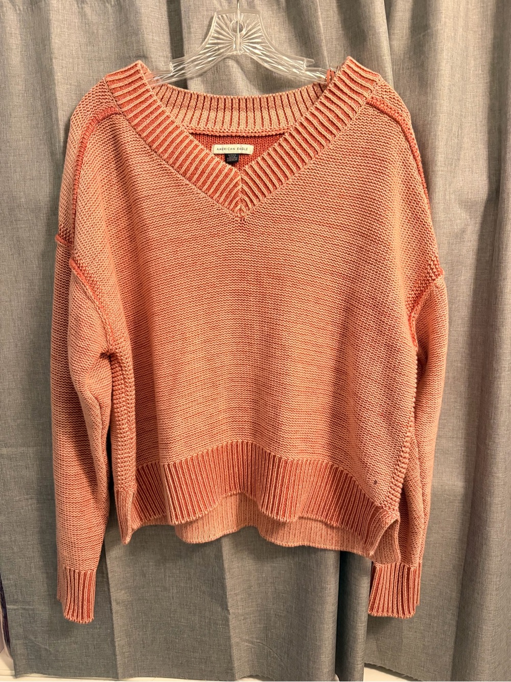 American Eagle slouchy sweater, Coral V-Neck Knit Sweater